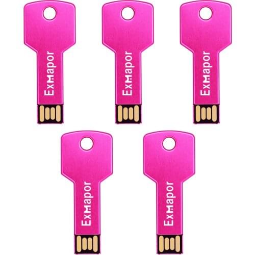 5 Pack 32GB USB 2.0 Flash Drives, Pink 16GB Metal Key Jump Drive Memory Sticks, Bulk Thumb Drives 8GB USB Sticks Pen Drives