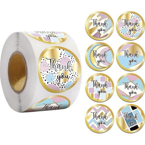 500Pcs/Roll Golden Geometric Pattern Thank You Stickers Seal Labels Christmas Holiday Gift Decor Children Stationery Stickers