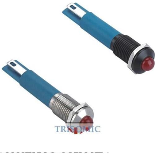 8mm Mounting 3V/6V/12V/24V/110/220V Red Green Blue Yellow White Orange Brass Chrome Indicator LED Switch Color IP67 2mA-20mA