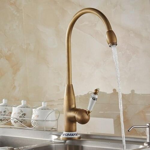 Antique Bronze Kitchen Mixer Tap With Ceramic Crane Hot And Cold Kitchen Water Mixers Brass Sink Crane Kitchen Faucets
