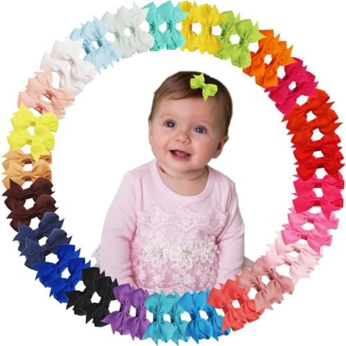 50Pcs/lot Solid Grosgrain Ribbon Bows For Baby Girls Ponytail Holder Hair Bands Elastic Rope Handmade Hair bow clips Accessories