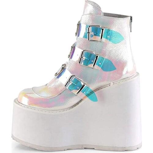 Litthing Winter Women Platform Boots Fashion Thick Bottom Ankle Boots Wedges Shoes Lace Up Buckle Ankle Boots Botas Mujer