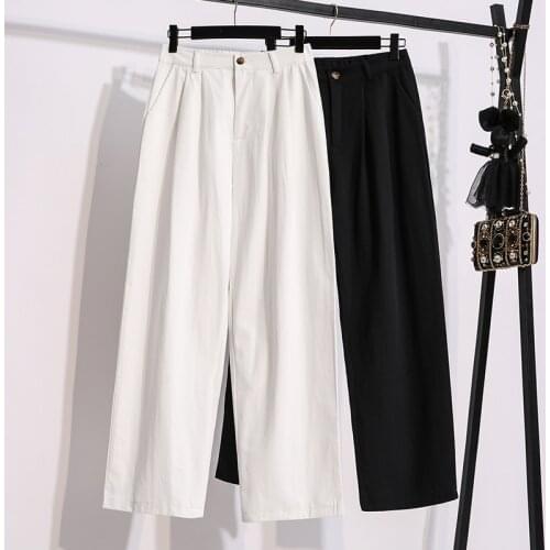 High-waist Womens Wide-leg Pants 2021 Spring Autumn Loose Button Straight-leg pants Black Large size 5XL Female Casual Trousers