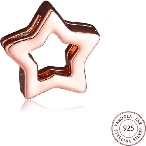 Fits Original Bracelet Rose Reflexions Sleek Star Silicon Clip Beads 925 Sterling Silver Charms DIY Jewelry Making