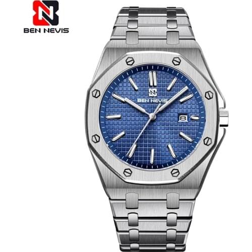 BENNEVIS Mens Quartz Watch Top Luxury Brand Watches Mens Business Stainless Steel Waterproof Wristwatches Low Price Promotion