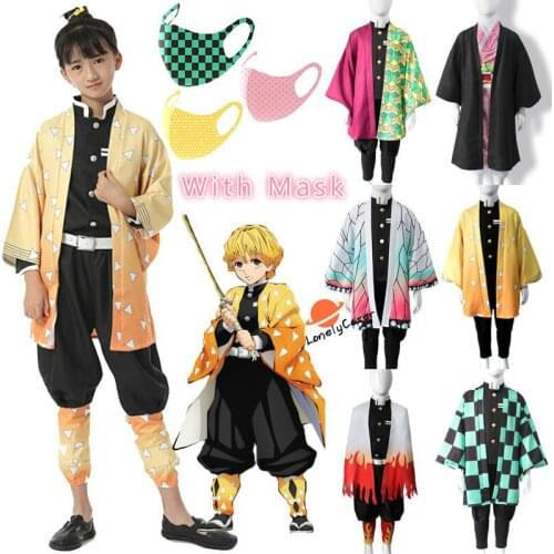 Kids Anime Demon Slayer Kimetsu no Yaiba Cosplay Kimono Costume Prop Kamado Tanjirou Kamado Nezuko Cloak Party Children Uniform