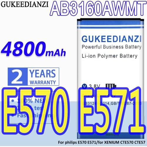 High Capacity GUKEEDIANZI Battery AB3160AWMT 4800mAh For philips E570 E571/for XENIUM CTE570 CTE57 smart Mobile phone