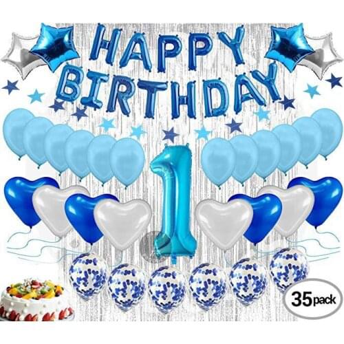 Happy Birthday letter Foil balloons Boy 1st Birthday Party Decoration with 12 inches Latex Balloons Baby Shower Party Balloons