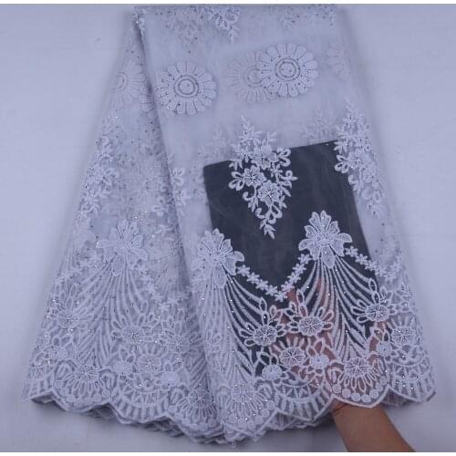 Hot Sale Pure White African Milk Silk Lace Fabric With Stones High Quality French Tulle Lace Fabric For Dress Silk Fabric 1653