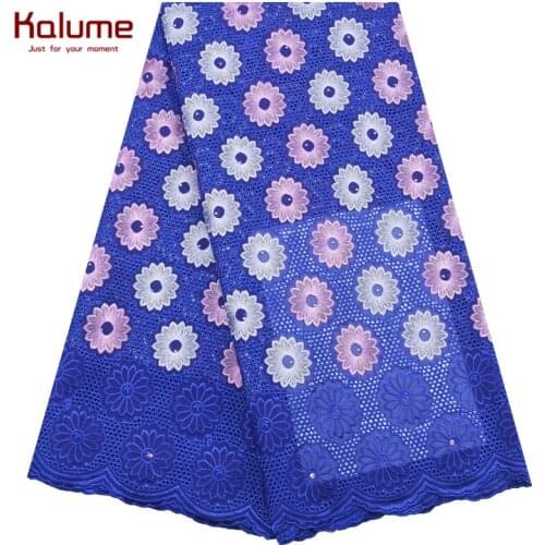 Kalume 2021 High Quality African Lace Fabric Holes Nigerian Swiss Cotton Lace Fabric With Stones For Nigerian Sewing Party 1908