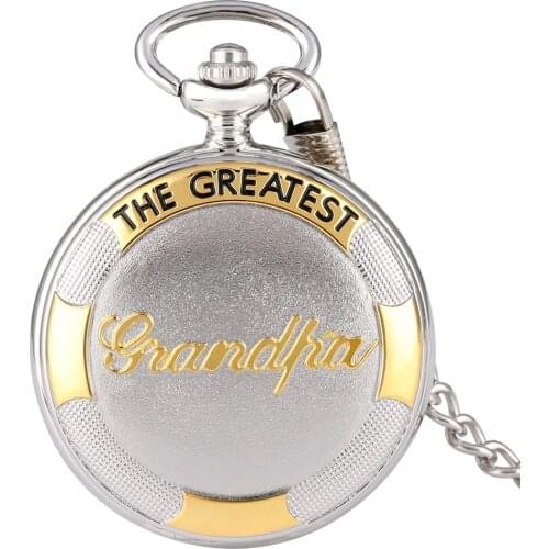 The Greatest Grandpa Sliver Golden Pendant Pocket Watch Quartz Watch Men Antique Clock Grandpa Gift Reloj De Bolsillo