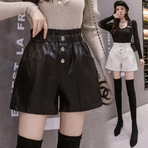 2020 new autumn and winter models high waist flower bud pu leather casual wear leather shorts