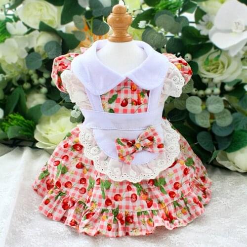 Dog Clothes Pet Princess Dress Cute Cherry Cotton Lolita Maid Cat Thin Outfit Spring Summer Poodle Yorkie Maltese Drop Shipping