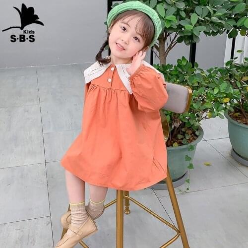 2019 Autumn Outwear Girls Princess Dress with Long Sleeve Large Lapel Loose Childrens Casual Dress Kids Dresses for Girls