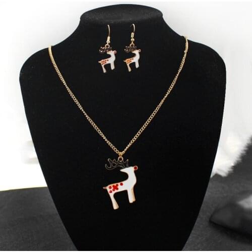 White Reindeer Pendant Necklace New Years Gifts for Families and Friends Christmas Day series suit Necklace Alloy jewelry