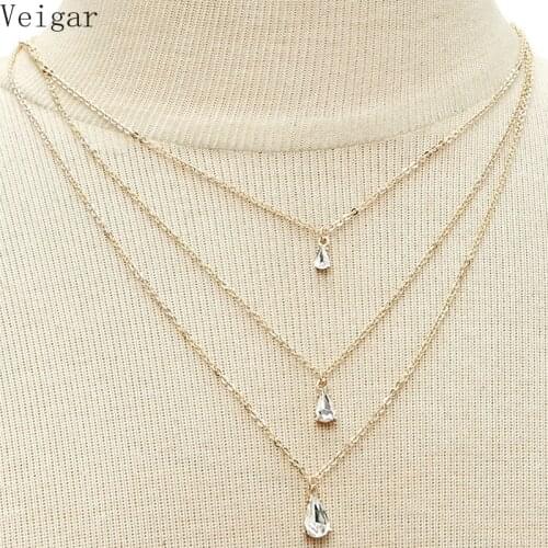 Water Drop Shape Rhinestone Pendants Necklaces Women Layered Necklace 2018 Fashion Jewely Gold Silver Color Necklaces for Girls