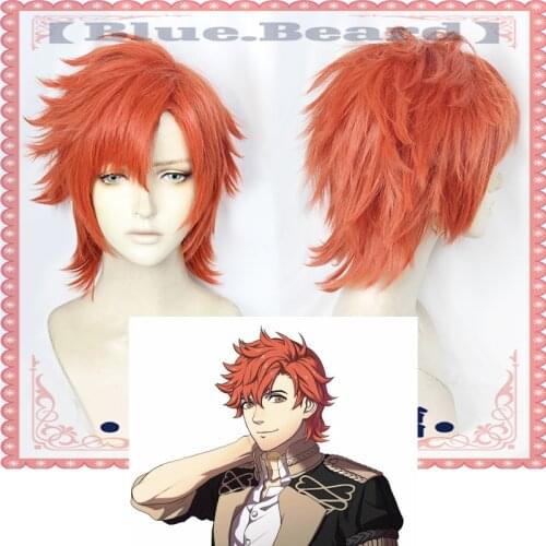 Fire Emblem ThreeHouses Wig Cosplay Sylvain Jose Gautier Short Orange Red Side Part Hair Halloween Role Play Hair Wig+ Free Wig