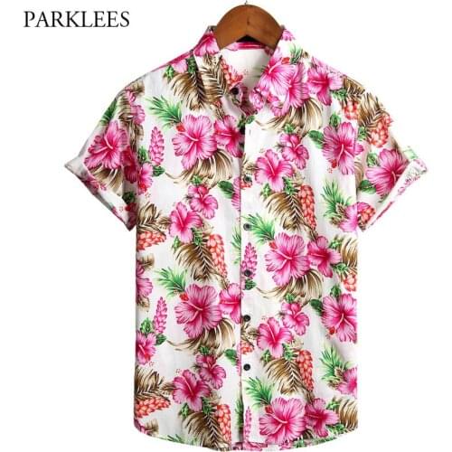 Beach Hawaiian Shirt Men Short Sleeve Tropical Mens Hawaii Shirts Chemise Homme Casual Standard Fit Cotton Flora Shirts Camisas