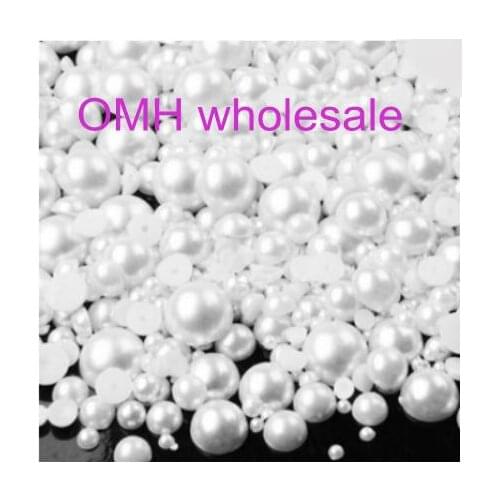 OMH wholesale 3500PCS 3.4.5.6.7.8mm earl Cabochon Flat Back semicircle ABS Beads Jewelry Findings DIY Phone Case B62 ZL710