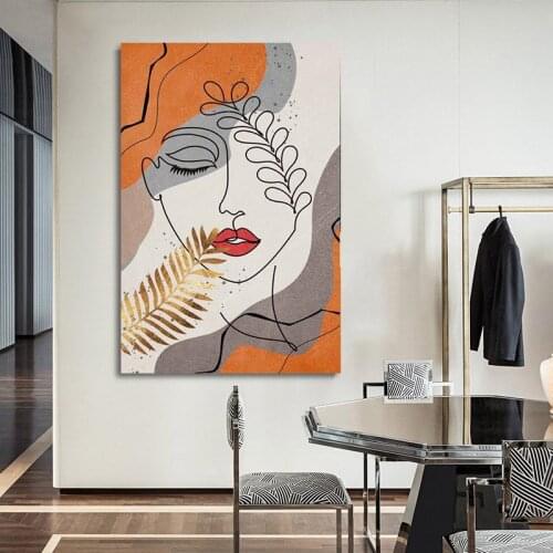Abstract Girls' Faces Gold Leaf Line Poster And Print Canvas Painting Decorative Wall Pictures Modern Home Decor For Living Room