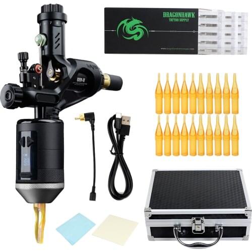 Raven II Adjustable Rotary Tattoo Machine Gun Alloy Frame Hand Controller Battery Grip Rechargeable Power Supply Accessories Kit