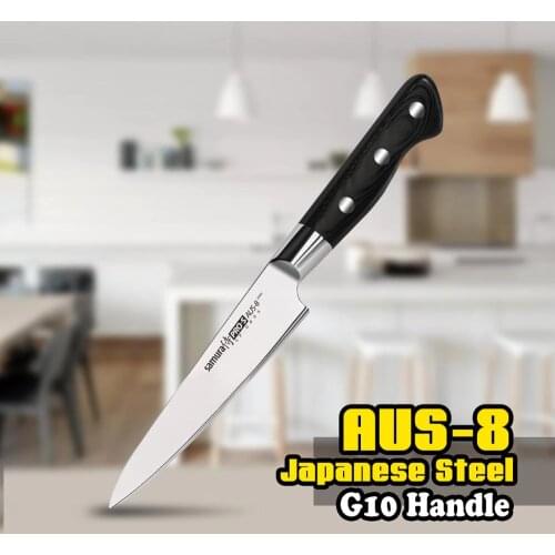 TUO CUTLERY Utility Knife - AUS-8 Japanese High Carbon Kitchen Knife - Ergonomic Black G10 Handle - 5 Inch(127mm)