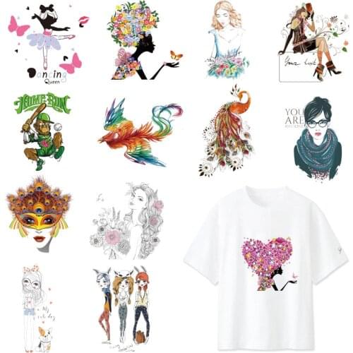 Phoenix Iron On Transfers Patches Fashion Girl Stickers For Stripes Clothes Girl DIY Print on T-shirt Dresses Thermal Applique E