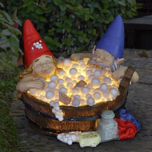 Garden Decor Time Bubble Bath Gnomes Statue Ornament Handmade Solar Resin Bathing Dwarf Decoration Light Lamp For Home Desk#g3