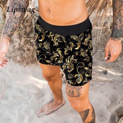 Vintage Printing Elastic Waist Beach Shorts For Men 2021 New Casual Loose Short Pant Fashion Mens Clothing Plus Size Streetwear