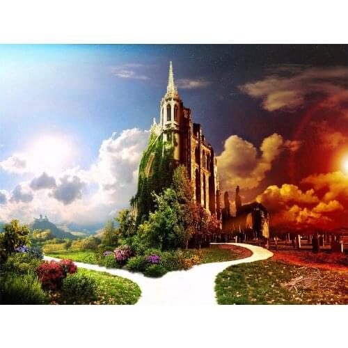 VinylBDS Castle Photographic Background 10ft Brook Scenic Cartoon Backgrounds For Photo Studio Children Cotton Photo Background