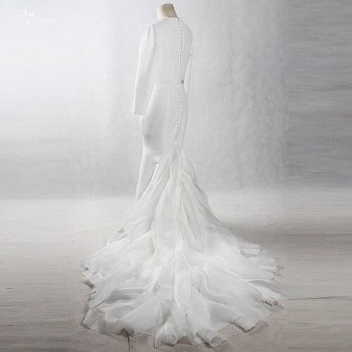 RSW941 Yiaibridal Real Job Photos O Neckline Organza Fishtail Skirt Islamic Mermaid Dress Long Sleeve Muslim Wedding Dress