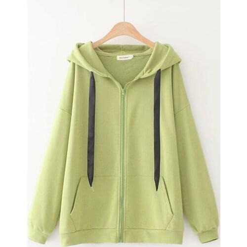 2021 Spring Autumn Clothes Ladies Plus Size Hoodie Women Mid-Length Loose Long Sleeve Zipper Pocket Sweatshirt Female Tops G759