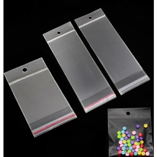 100pcs Transparent Self Adhesive Seal Plastic Storage Bag OPP Poly Pack Bag With Hang Hole Retail for Jewelry Packaging Pouch