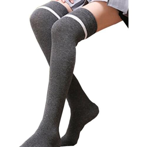 2 pair Cotton Striped Boot Thigh Socks Young Ladies Casual Athlete Daily Wear Long Stockings Japanese Style Cosplay Kawaii Socks
