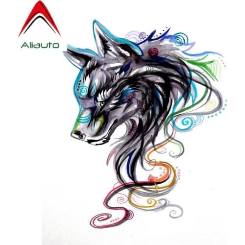 Aliauto Funny Painted Tribal Wolf Car Stickers PVC Decal for Renault Toyota Peugeot Ford Focus Opel,12CM*15CM