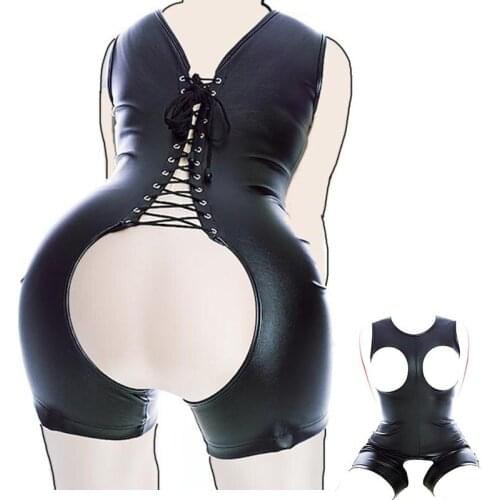 BDSM Leather And Metal Straitjacket Open Buttom Crotchless Bodysuit Harness Sexy Cupless Bra Bondage Set Sex Toys For Women Use