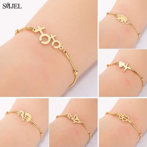 SMJEL Stainless Steel Chain Bracelets LGBT Tree Elephant Camera Butterfly Charm Bracelet puseras para mujer