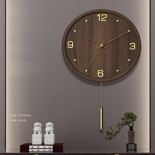 Living room household fashion simple new Chinese solid wood pure copper wall clock decorative clock wall clocks