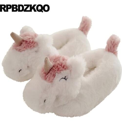Home Winter House Footwear Animal Fashion Shoes 2021 Women Slip On Plush Bedroom Casual White Fur Unicorn Indoor Floor Funny