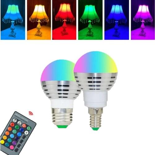 E27 E14 RGB Energy-Saving Night LED Bulb Light + 24key Remote Control, Colorful Light Effects, Home and Shop Decoration Lights