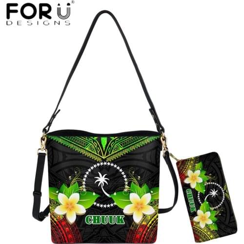 FORUDESIGNS New Style Chuuk Polynesian Summer Plumeria Floral 3D Print High Quality PU Leather Shoulder Bag And Wallet For Women