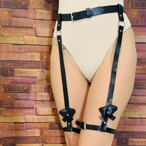 Fullyoung Harness Leg Garter Belt Sexy Handmade Leather Ladies Stocking Body Bondage Strap Harajuku Lingerie Waist Stocking Punk