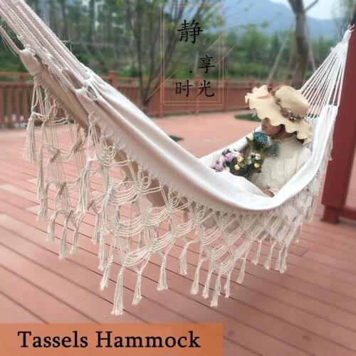 Tassels Hammock Swing Large Double Canvas Cotton Linen Hammock Bohemian Home Decor Hanging Bed Outdoor Camping Supplies Hammock