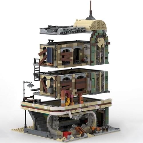 MOC city commercial building restaurant cafe and residential area building block model puzzle stitching bricktoy childrens gift