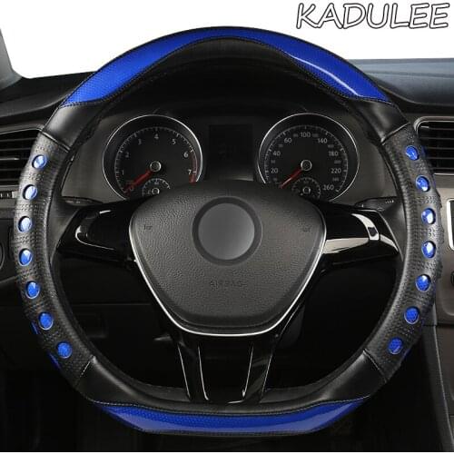 KADULEE Microfiber Leather Car Steering Wheel Cover For Jaguar XF XE F Pace XJ X-type Ruitar E Pace Emblem S-type