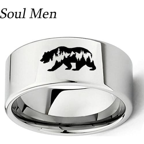 Bear Animal Rings 11 mm Flat High Polished Tungsten Carbide Ring For Men Women Wedding Band Ring