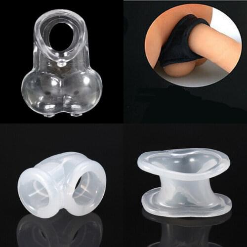 Men Male Scrotum Squeeze Ring Chastity Cage Ball Stretcher Enhancer Delay Rings Sex Love Silicone Sheath