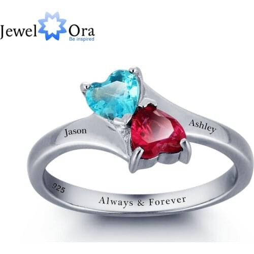 Personalized Infinite Love Promise Ring Double Heart Stone 925 Sterling Silver Jewelry Free Gift Box (JewelOra RI101789)