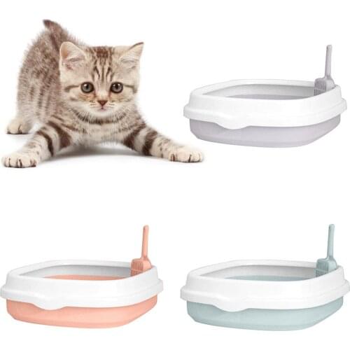 Pet Cat Kitten Litter Box Case Teddy Toilet Training Kit Plastic Cleaning Suppl Puppy Potty Tray Shovel Anti-splash Home Sandbox