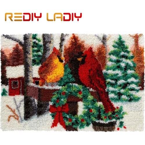 Latch Hook Rug Crocheting Cushion Mat Two Cardinals Tapestry Kits Acrylic Yarn Pre-Printed Canvas DIY Carpet Rug Arts & Crafts